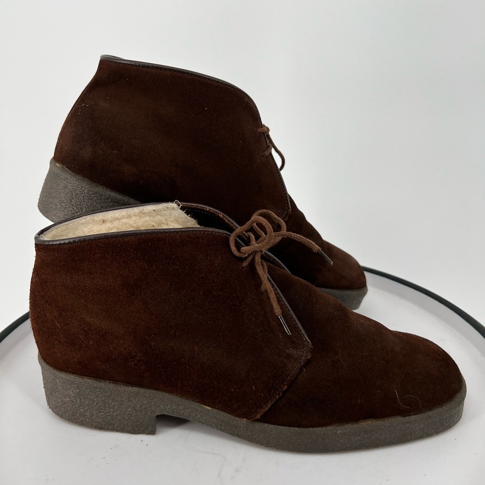 MORLANDS  SHEEPSKIN WATERPROOF BROWN SUEDE ANKLE BOOTS VERY‎ WARM